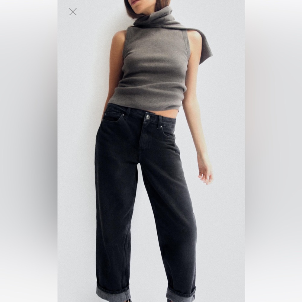 ZARA MID-RISE Z1975 5 POCKET STRAIGHT LEG SELVEDGE JEANS BLACK WASH SIZE…